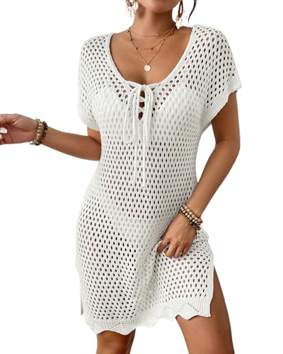 Review de Accesorios baño estilo moderno disponible en línea para comprar. 33 Bsubseach Las Mujeres Bikini Cover Up Cuello Redondo Traje de Baño Encubierto de Ganchillo Vestido de Manga Corta Blanco L