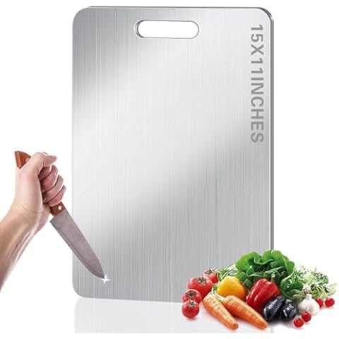 BLOCE Titanium Cutting Board for Kitchen, Stainless Non Stick Chopping Board, Upgrade Double Sided Food-Grade Titanium Board for Kitchen for Meat Cheese Vegetable (A) Cover