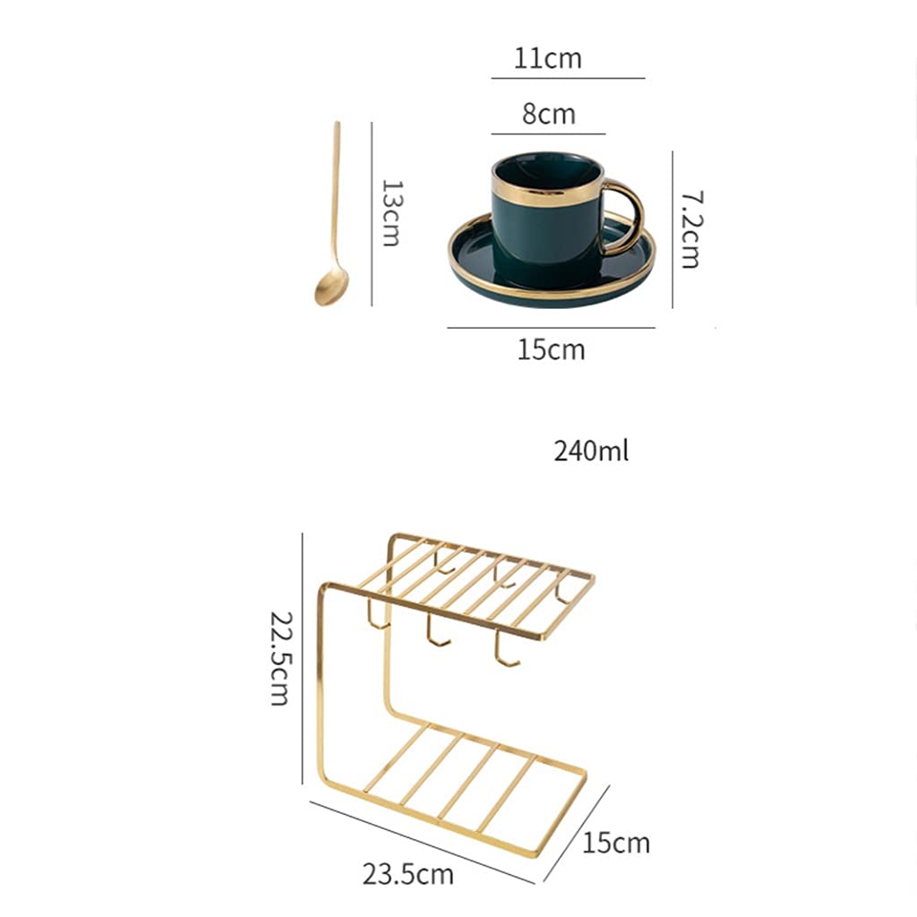 Juego de Tazas de té Juego de Tazas de té de Porcelana Tazas con platillos y Soporte de Metal y Cuchara para Bebidas de café Juego de Tazas de café