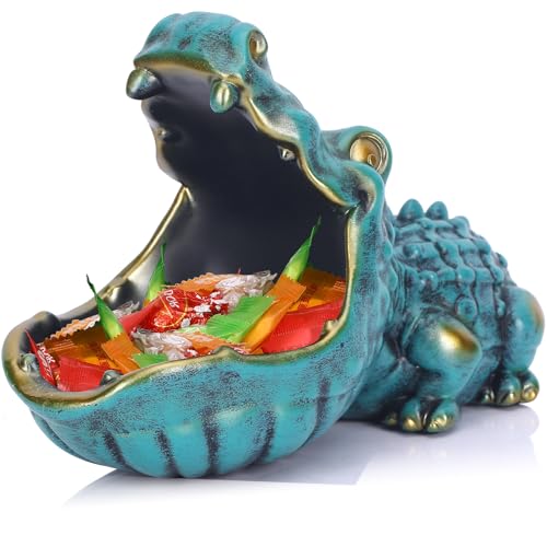 LCCCK Crocodile Candy Dish, Fun Crocodile Statue Key Bowl for Entryway Table, Green Big Mouth Sculpture Weird Animal Hippo Candy Bowl - for Office Entry Way Table Art Sundries Container Storage Box