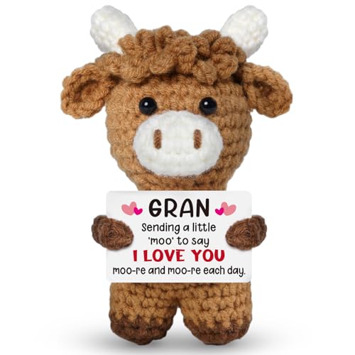 Gran Gifts I Love You Gifts For Gran Gran Birthday Gift from Grandson Granddaughter Positive Crochet Animals Crochet Doll Cow Presents For Birthday Christmas Mothers Day Emotional Positive Cow