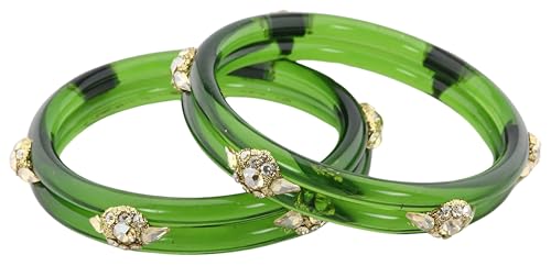 Image of NMII Diamond Glass Bangles Crystal Kada Set For Women & Girls Adorned with Golden Zircon Stones | Trending Girls Bangles Bracelet | Transparent Chudi Kangan For Wedding, Party, Daily, Ethnic- Set of 2