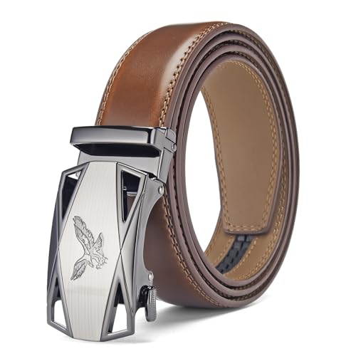 Image of Mens Black Belt Leather Ratchet Belts for Men Adjustable Men's Belts for Dress Casual with Gift Box, Trim to Fit