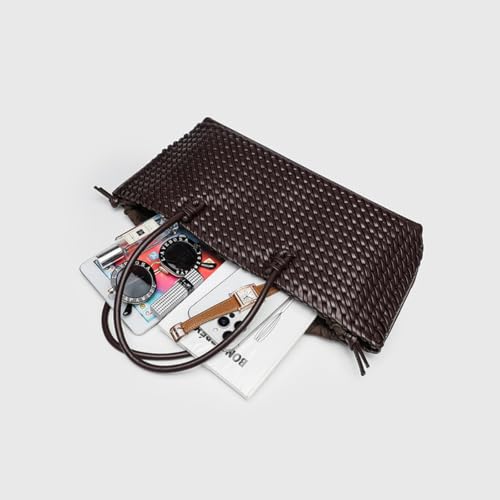 Image of Woven Leather Tote Bag For Women Crossbody Shoulder Bag Large Hobo Handbags Vegan Female Bag Vegetable Basket