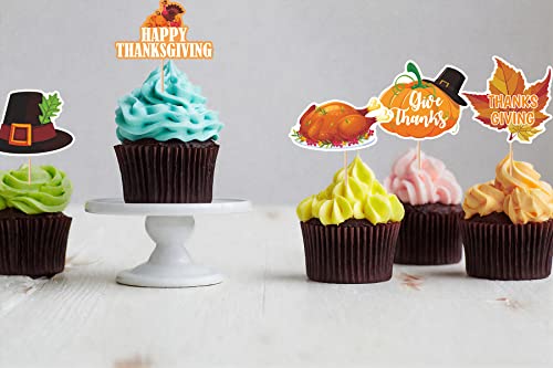 Jkq 36 Pieces Thanksgiving Cupcake Toppers Thanksgiving Day Give Thanks Turkey Pumpkin Maple Leaves Acorns Cupcake Picks Happy Thanksgiving Autumn Harvest Party Food Cake Cupcake Decorations #TOP6