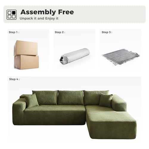 Image of HOOOWOOO Sectional L Shaped Couch,106 inch Assembly Free Modern Minimalist Sofa,Extra Deep Large Sofa Couch Set,Corner Couch in A Box for Living Room(Right Chaise Olive Green Boucle Uphosted)