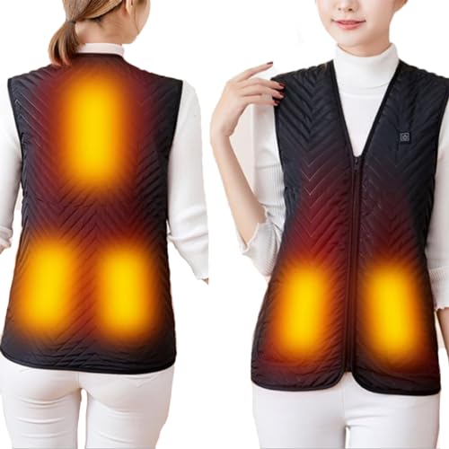 LIUHD Heated Vest for Women,Winter Cycling Vest 5 Heating Zones Lightweight Jacket Outdoor Motorcycle Camping Ski,Black,2XL(Bust:110CM)
