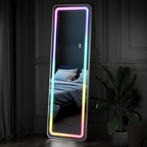 Image of Koonmi LED Full Length Mirror, 63 inchx20 inch Full Length Lighted Mirror with Remote Control, RGB Color Changing Lights, 7 Dynamic Modes, Dimmable Brightness