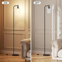 Ziisee Industrial Floor Lamp with Glass Shade - Black, LED Bulbs, Foot Pedal Switch, Easy Assembly — image 4