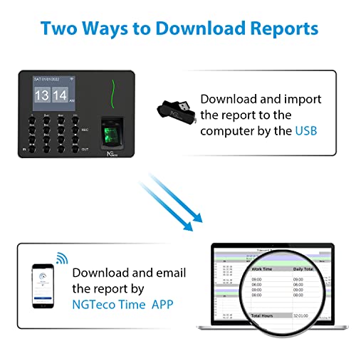 NGTeco Time Clocks for Employees Small Business, W3 2.4GHz WiFi Biometric Fingerprint Time Card Machine, Office Punch Clock Automatic in and Out with iOS/Android App No Monthly Fees