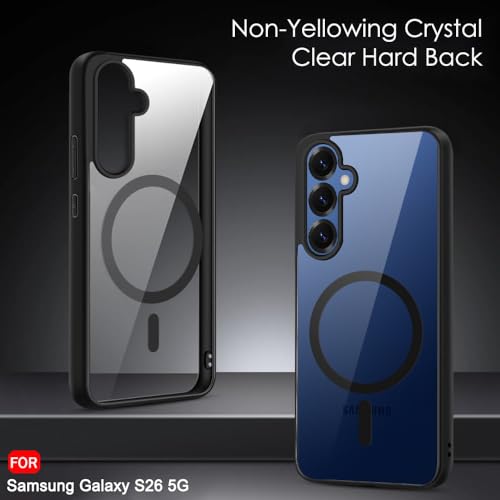 Image of TheGiftKart for Samsung S26 Case, Hard Clear Back Cover Compatible with MagSafe, Non-Yellowing Back, Hybrid Protective Transparent Galaxy S26 Back Cover (PC & TPU, Black Sides)