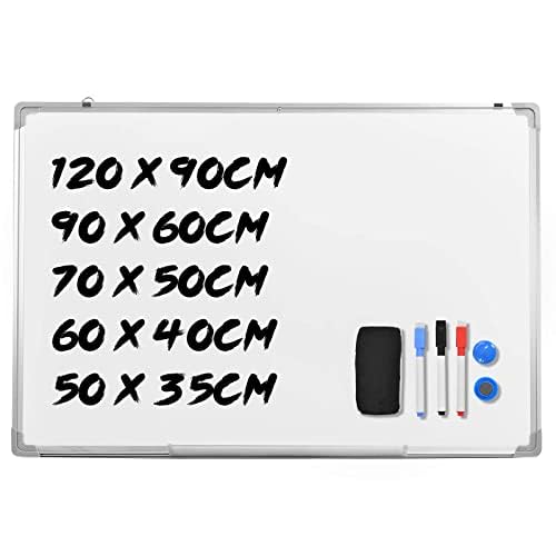 RELAX4LIFE Tableau Blanc Magnétique en 5 Tailles avec Cadre en Alu, 2 Particules Magnétiques et Gomme et 3 Stylos, Tableau d'Écriture pour Bureau, Etude et Maison (90 x 60 cm)
