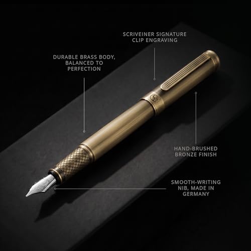 Image of Scriveiner Luxury Fountain Pen - Stunning Bronze Luxury Pen, Schmidt Gilded Nib (Fine), Converter, Best Pen Gift Set for Men & Women, Professional, Executive, Office, Nice Pens
