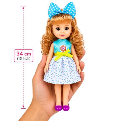 Image of Fashion Doll for Girls | 12 Inch Cute Princess Doll with Stylish Dress & Blue Bow | Pretend Play Toy | Birthday Gift and Festival Gifts for Kids Age 3+ Years