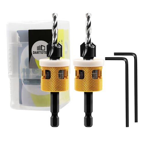 Countersink Drill Bit Set，with Low Friction Depth Stop, 11/64"-3/8" HSS M2 Counter Sink Drill Bit for US Wood Screw Adjustable Depth Countersink Drill Bit (2 of Pack)