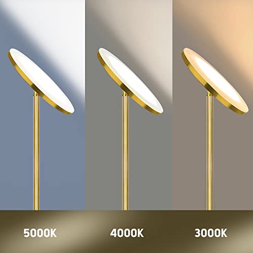 Image of JOOFO Floor Lamp,30W /2400LM Sky LED Modern Torchiere 3 Color Temperatures Super Bright Floor Lamps-Tall Standing Pole Light with Remote & Touch Control for Living Room,Bed Room,Office (Brushed Gold)
