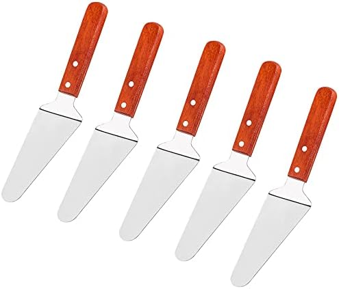 5 Pack Stainless Steel Pie Server Shovel Cake Holder Transfer Triangular Spade Spatula for Cake Baking with Wooden Handle