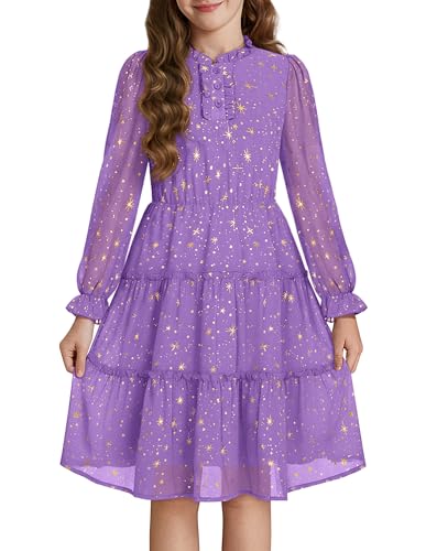 GRACE KARIN Girls Fall Party Dress 6-14Y Christmas Birthday School Holiday Long Sleeve Dresses