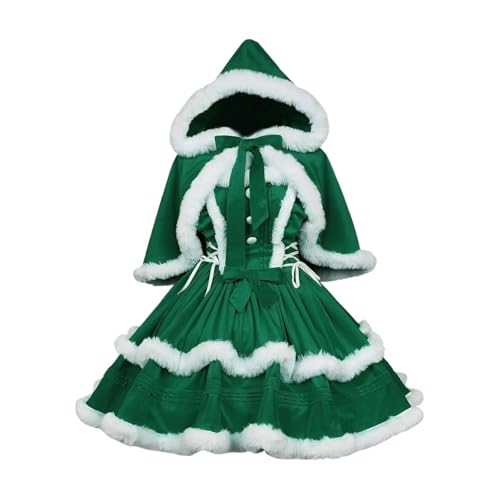 Disfraz de Cosplay para niña, elegante, vestido de Navidad, estilo patio, con escote seductor y bufanda delicada, verde, XXXL