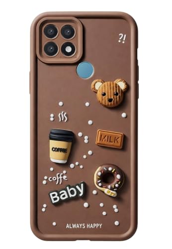 Image of Bintage Case Ball Bear| Donut| Milk Cake| Baby| Coffee Rubber Case Camera Protection Back Cover Compatible for Oppo A15 / Oppo A15s - Brown
