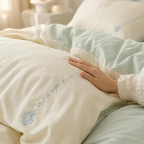 Parure de lit brodée haut de gamme avec taies d'oreiller confortables
