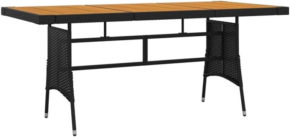 BOWERY HILL Outdoor Rectangular Patio Dining Set, Seats 8, Poly Rattan and Steel Construction, Black Finish, Weather-Resistant, Cushioned Seating, Rustic Acacia Wood Surface, Garden or Terrace Dining