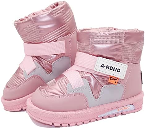 Sugmzox Girls Winter Snow Boots Toddler Winter Boots Warm Faux Fur Lined Outdoor Ankle Shoes pink size 8