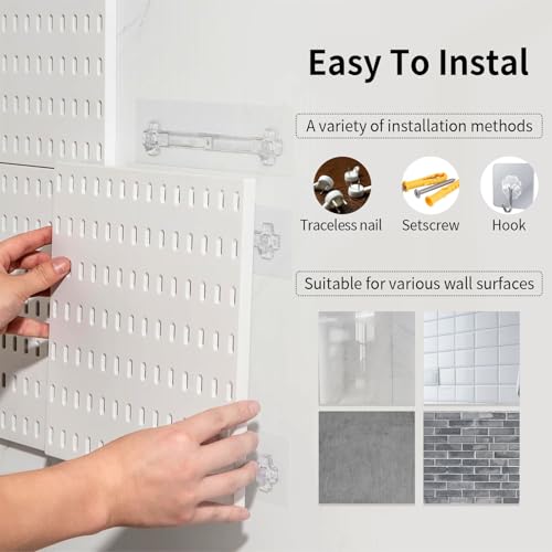 SHGJ&SOFT PegBoard Combination Kit, Pegboards and Accessories Modular Hanging, Wall Organizer Pegboard for Home and Office,24″×24″, Wall Mount Display Pegboard Panel Kits (White, 4 Pieces) - Image 6