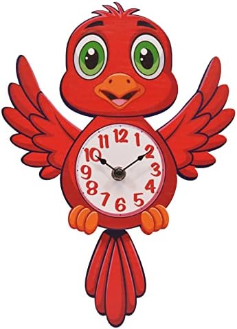 Mark Feldstein & Associates Cardinal Red Bird Swinging Tail Pendulum Pal Wall Clock, 12 Inch