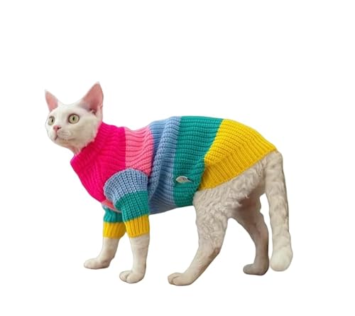 GigglyHouse Sphynx Cat Clothes, Colorful Knitted Sweater for Sphynx and