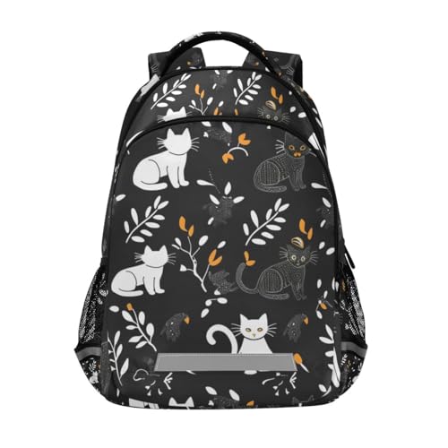 Mnsruu Bonita mochila escolar con diseño de gato blanco y negro para niños y niñas, mochila escolar de primaria, bolsa de viaje, mochila casual para estudiantes, multicolor, Taille unique