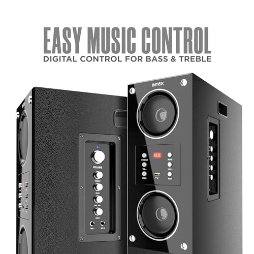 Image of Intex Titan2000 (D) Tower Speaker with Auxiliary, Bluetooth, Deep Bass, 200W Premium Signature Sound, Multiple Connectivity Modes, Master Remote and Sleek Finish (Black)