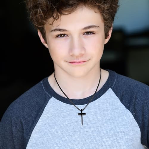 Alissl Boys Cross Necklace for Teen Boy Men,316L Stainless Steel Bible Verse Mens Pendant Christian Baptism Easter Day Gifts for Teens Prayer — view 3