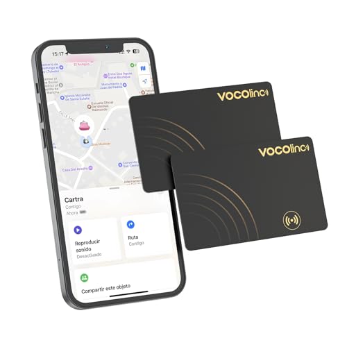 VOCOlinc Air Tracker Card Pack de 2, Slim 1.6mm Smart Tag Bluetooth Compatible con Buscar Apple (Solo iOS, NO para Android), Localizador Buscador de Objetos para Cartera, Maletas, Pasaporte, Negro
