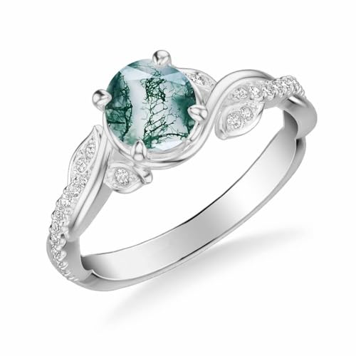 Blocaci Leaf Natural Moss Agate Engagement Rings for Women 1CT Center Moss Agete Rings with Moissanite 925 Sterling Silver 10K 14K 18K Gold Promise Rings for Her4