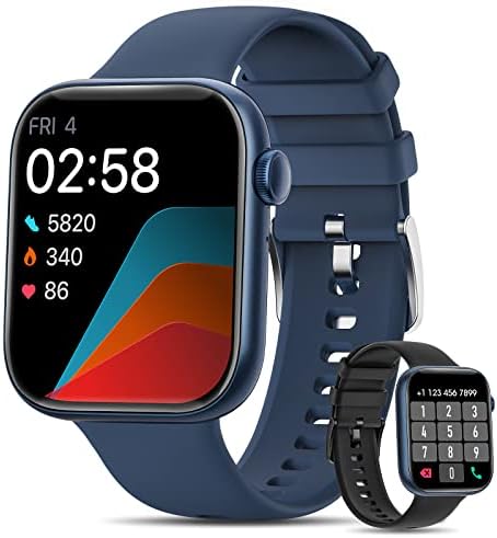 Smart Watch Men, Women(Answer/Make Calls), 2023 Newest 1.8'' Bluetooth Smart Watch for Android iPhones, 5ATM Waterproof Outdoor Fitness Tracker-AI Voice/Heart Rate/SpO2/Sleep Monitor, Smartwatch Blue