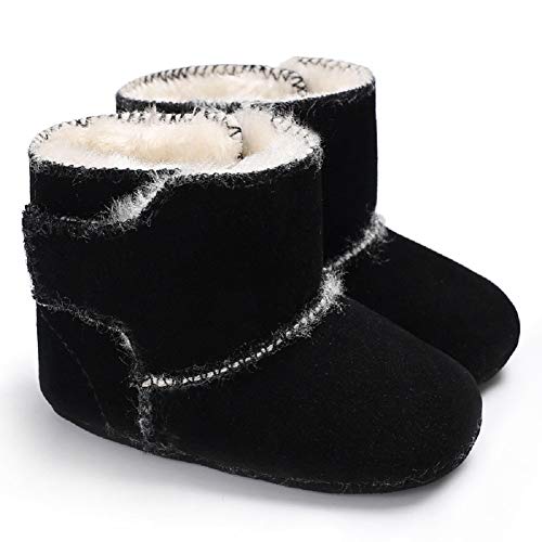 Dejian Baby Girls Boys Winter Warm Snow Boots Faux Fleece Anti-Slip Toddler Newborn Baby First Walkers Shoes(6-12 Months,Black)
