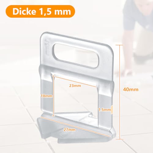 500 Stück Fliesen Nivelliersystem Standard laschen 1.5mm Fugenbreite,Verlegesystem Fliesenverlegung Fliesenverlegehilfe Fliesenverlegesystem Fliesennivelliersystem Höhe 3-12 mm (1.5mm, 500pcs)