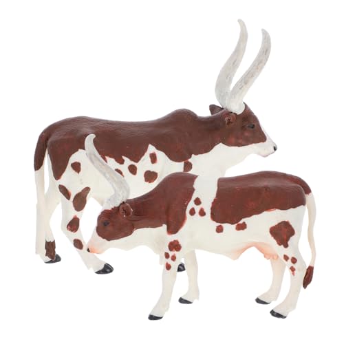 TOYANDONA 2 Piezas Figuras de Ganado Simuladas con Cuernos Largos Modelos Sólidos de Plástico para Aprendizaje Infantil y Decoración Versátil de Hogar Oficina y Jardín