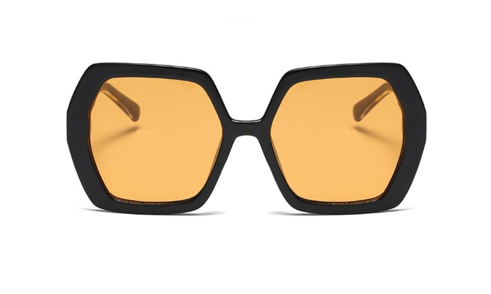 60er Jahre Retro inspirierte übergroße sechseckige Sonnenbrille unregelmäßige Vintage Ock Brille, Gelb (Schwarz / Gelb), XX-Large