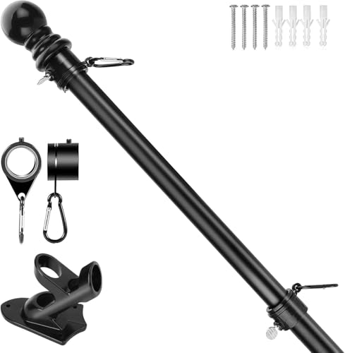 M.J COMFY-LIFE 6FT Wall Mounted Mount Telescopic Flag Pole Top Gold Ball Aluminum Flagpole Flagpole Kit with Bracket