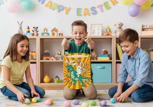 Image of Dinosaur Basket Kids Storage Bins Gift Basket Rectangular Cute Toy Storage Box Book Shelf Bin Dinosaur Room Decor(Easter Dinosaurs)