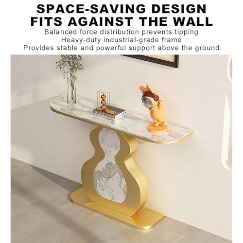 Mesa de sofá estrecha y larga con tapa de mármol y patas de metal negro para salón 7