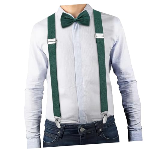 Healeved Bow Tie and Suspenders for Boys Green Suspenders Elastic Dress Adjustable Clips