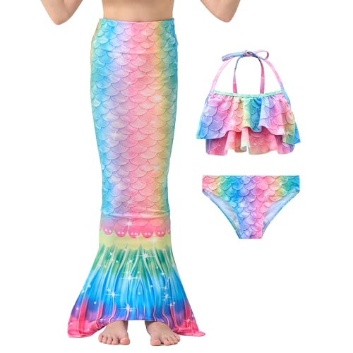 Image of GALLDEALS Girls 3 Piece Swimsuit Bathing Suits Bikini with Cover Up Skirt 3 to 12 Years