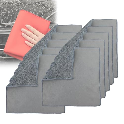 Toalla reutilizable de gamuza coral for lavado de autos, paño de limpieza multiusos de microfibra de doble cara de secado rápido for superficies de cuero y pintura, paquete de 10(Gray,11.81in x 11.81i