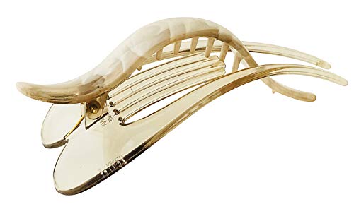 Parcelona French Pelican Ivory Cream Celluloid Acetate 5 Inch Salon Hinge Hair Claw Clip Slide in Secure Grip Clamp Clutcher for Fine and Long Hair