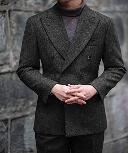 Men's Suit Casual Wool Slim Fit Double Breasted 2 Piece Business Tuxedos for Wedding (Blazer+Pants)2