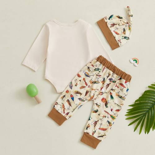 Image of Amnnchya Newborn Baby Boy Clothes Fishing Short Sleeve Romper Shirt Tops Pants Summer Spring Outfits Cute Hat Set