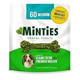 Minties Dental Chews for Dogs, 60 Count, Vet-Recommended Mint-Flavored Treats for Medium Dogs 25-50 lbs, Bones Clean Teeth, Fight Bad Breath, and Removes Plaque and Tartar